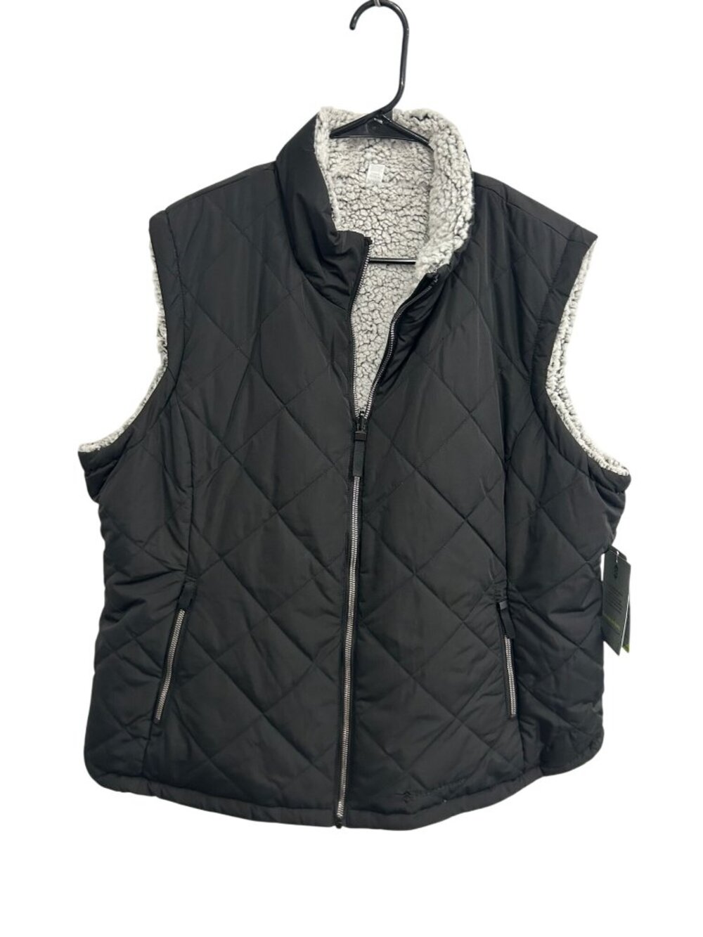 Free Country XXL Black Gray Reversible Quilted Sherpa Lined Vest Nomadcore NWT